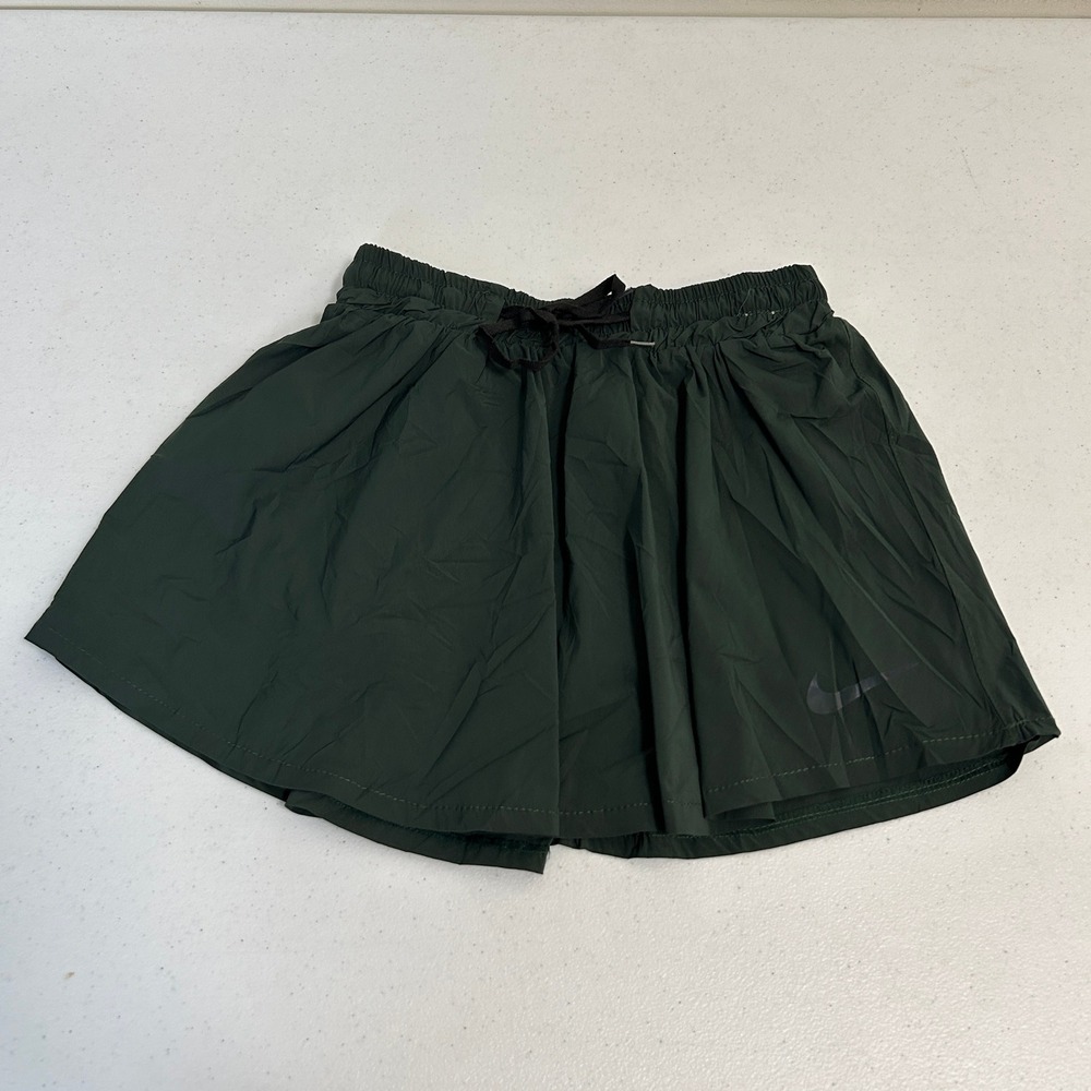 Nike Dri-FIT Athletic Skort Forest Green Iridescent Swoosh Drawstring Waist 7371